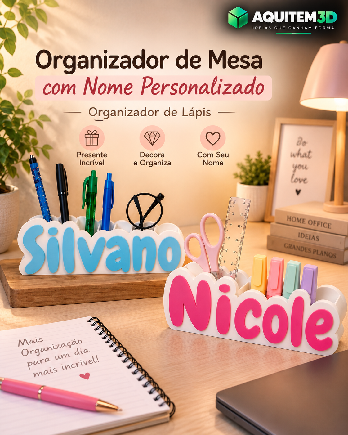 Organizador de Mesa com Nome Personalizado Organizador de Lápis
