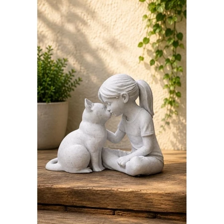 Escultura Decorativa Menina com Gato em Impressão 3D | Enfeite Moderno para Sala, Quarto e Escritório