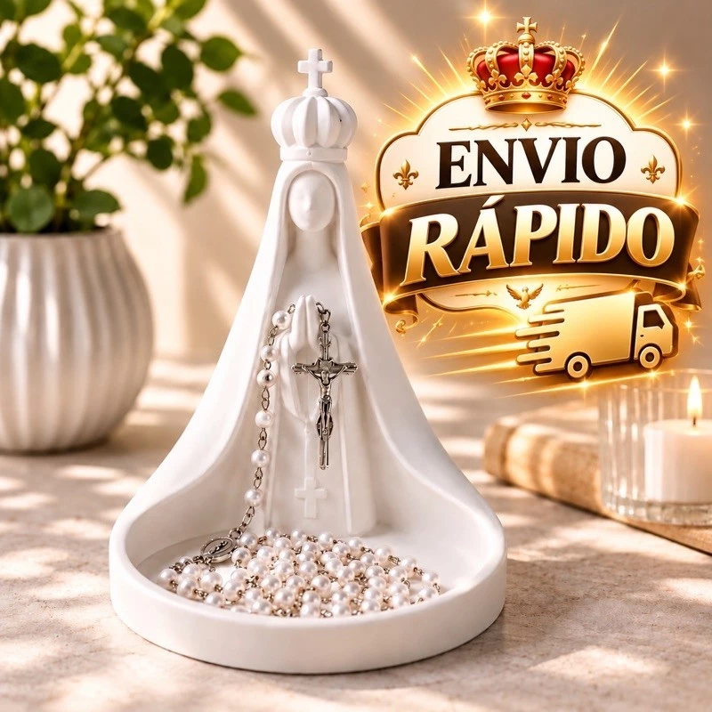 Estátua Nossa Senhora 13cm Porta-Terço | Suporte para Terço e Rosário | Decoração Religiosa